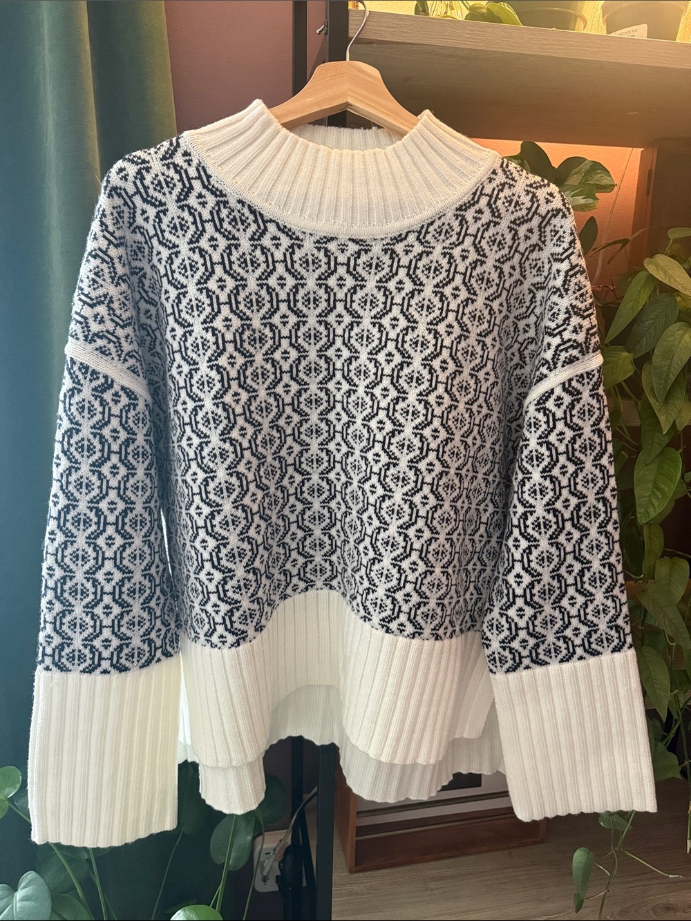 Geometric Patterned Cowl Sweater